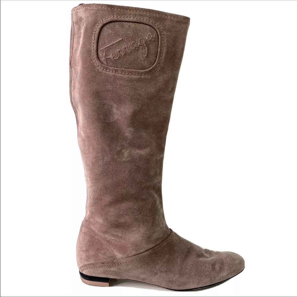 Salvatore Ferragamo Suede Mid Calf Embossed Boots - Picture 6 of 15